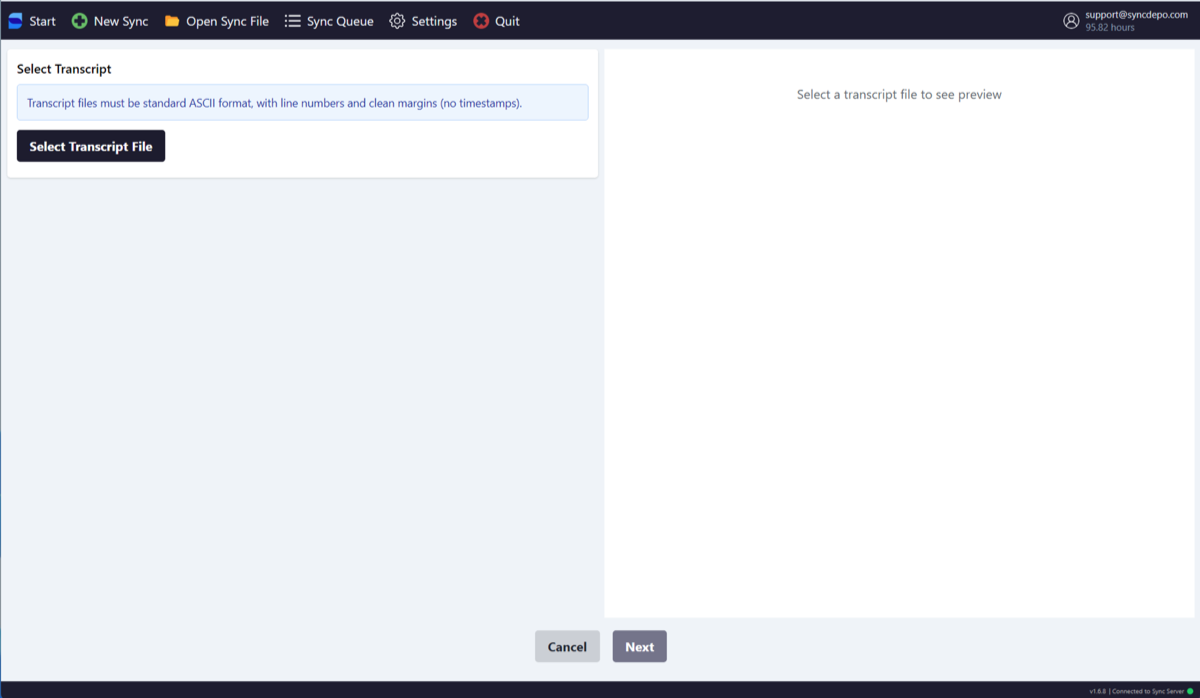 New sync transcript selection